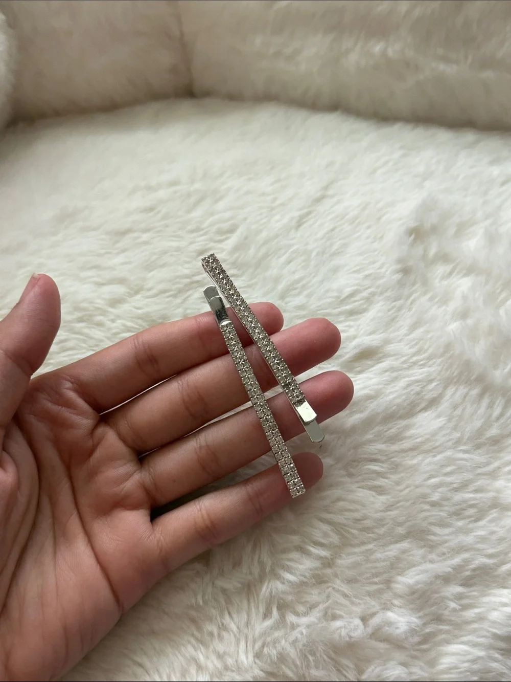 2 Rhinestone diamond hair clips pins silver